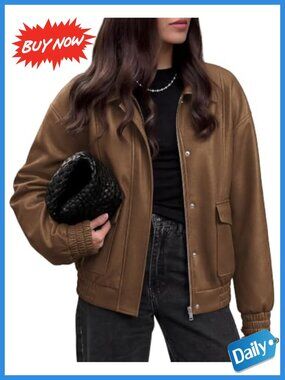 Faux Leather Jacket Womens Oversized Snap Zip Moto Biker Coat